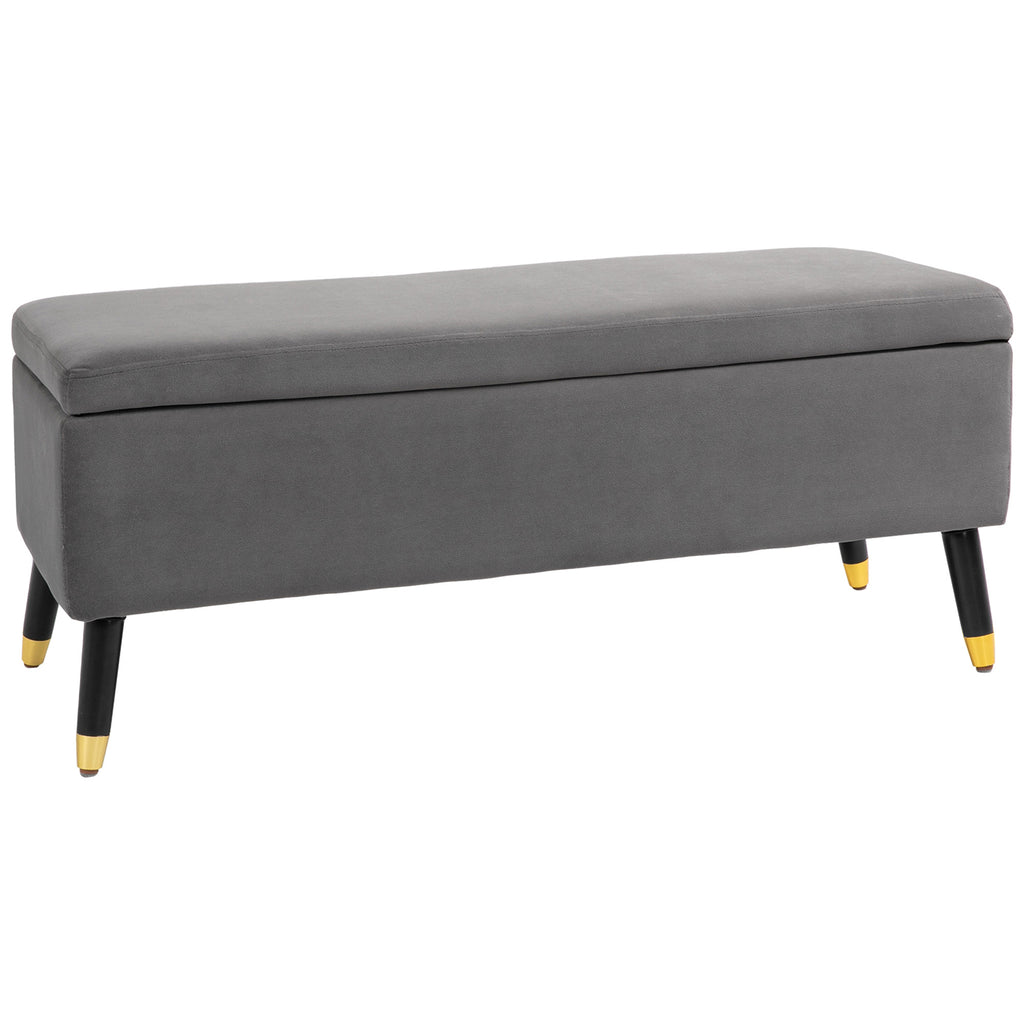 Sitzbank, Polsterbank mit Stauraum, Truhenbank, Metall, Schaumstoff, Kautschukholz, Kohlegrau, 110 x 43 x 45 cm