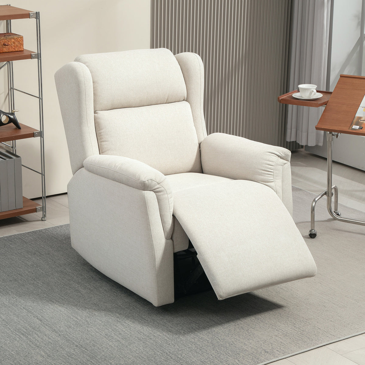 Relaxsessel, Verstellbarer Polstersessel mit Fußstütze, 160° neigbar, Leinenoptik, schneller Aufbau, Beige