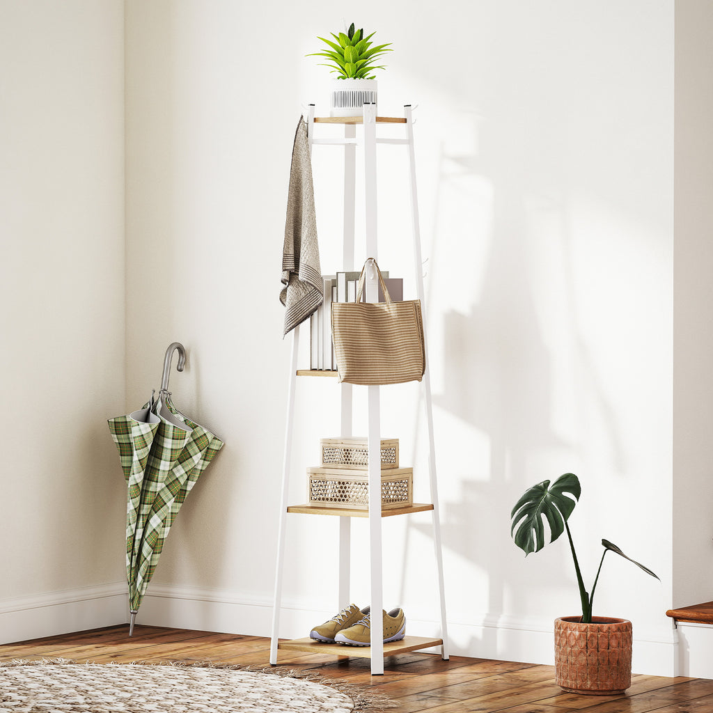 Compact Freestanding Coat Rack -  White/Oak