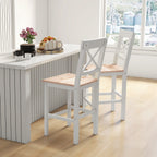 Barhocker 2er Set Barstuhl aus Kiefernholz mit Fußstütze, Lehne, Landhaus-Stil für Küche, Wohnzimmer, Natur