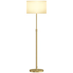 Stehlampe mit Fernbedienung, höhenverstellbar, Stoffschirm, Metallständer, anpassbare Helligkeit, Fußschalter, Goldfarben