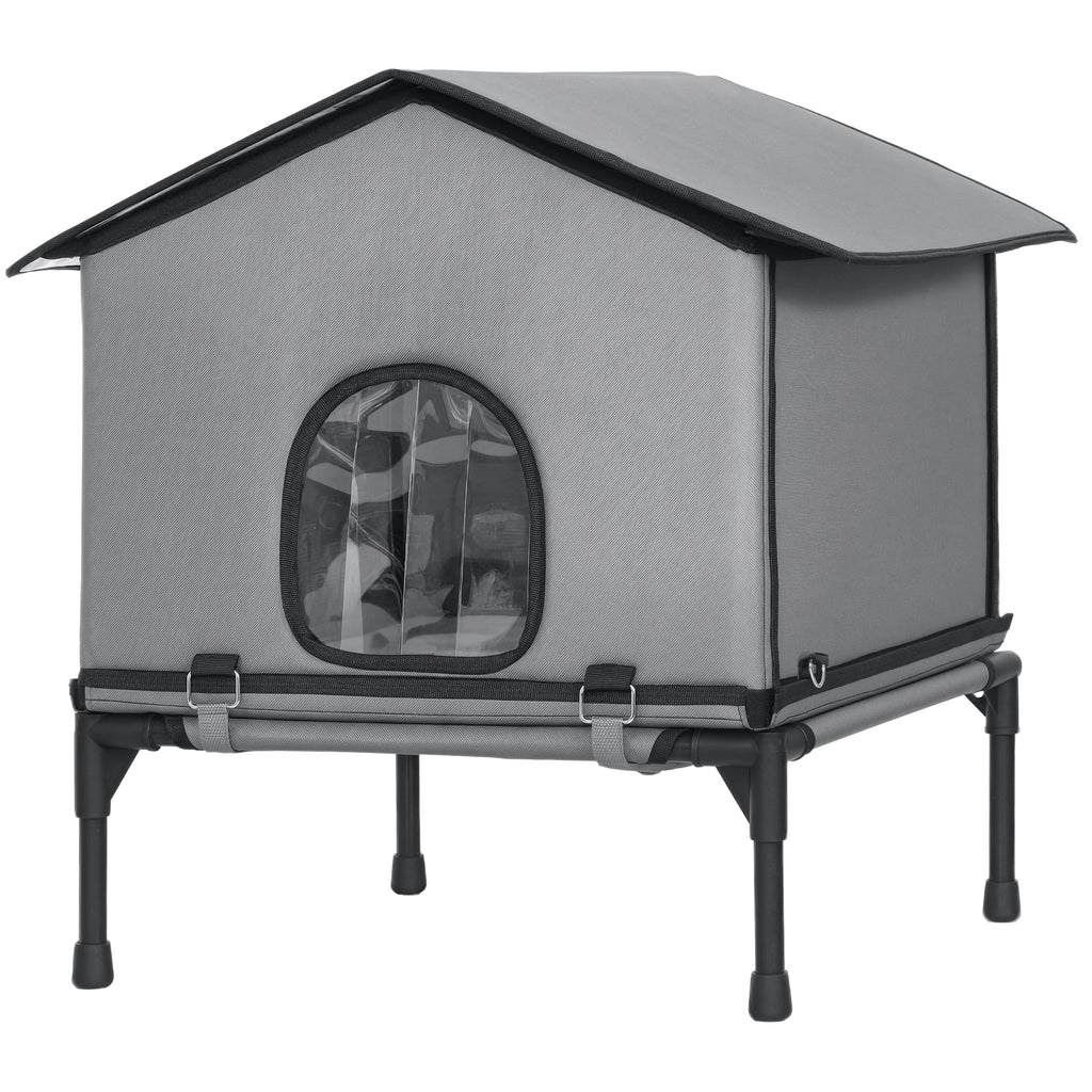 Outdoor Cat House, Waterproof Insulated Cat Kennel with Elevated Base, Foldable Feral Kitty Shelter for Kittens, Grey