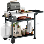 Multi-Feature BBQ Grill Table, with Stainless Steel Top - Black