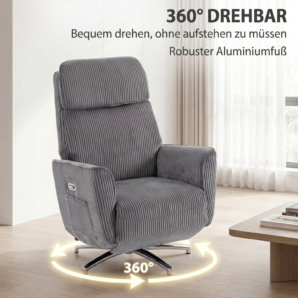 2 Motoren Relaxsessel Elektrisch Verstellbar Drehbar Dunkelgrau