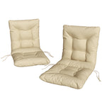 Outdoor-Sitzkissen mit Rückenlehne und Bändern, wasserabweisende Polster für drinnen und draußen, Beige