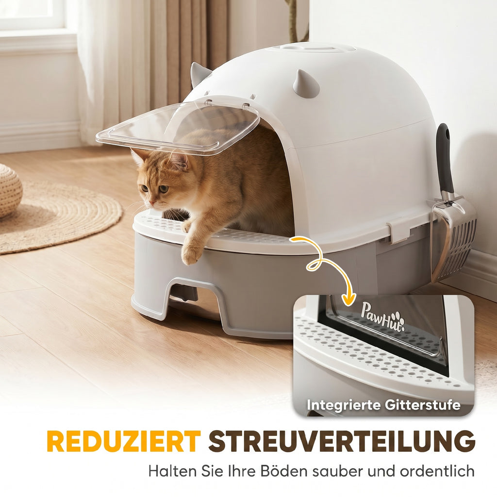 Katzentoilette Edelstahl mit abnehmbarem Deckel, Schaufel & Aktivkohlefilter für kleine bis mittelgroße Katzen, Grau