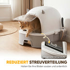 Katzentoilette Edelstahl mit abnehmbarem Deckel, Schaufel & Aktivkohlefilter für kleine bis mittelgroße Katzen, Grau