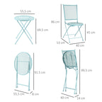  Garten Sitzgruppe für 2 Personen Bistro-Set Garnitur 1 Tisch+2 faltbare Stühle für Terrasse Balkon Metall Blau
