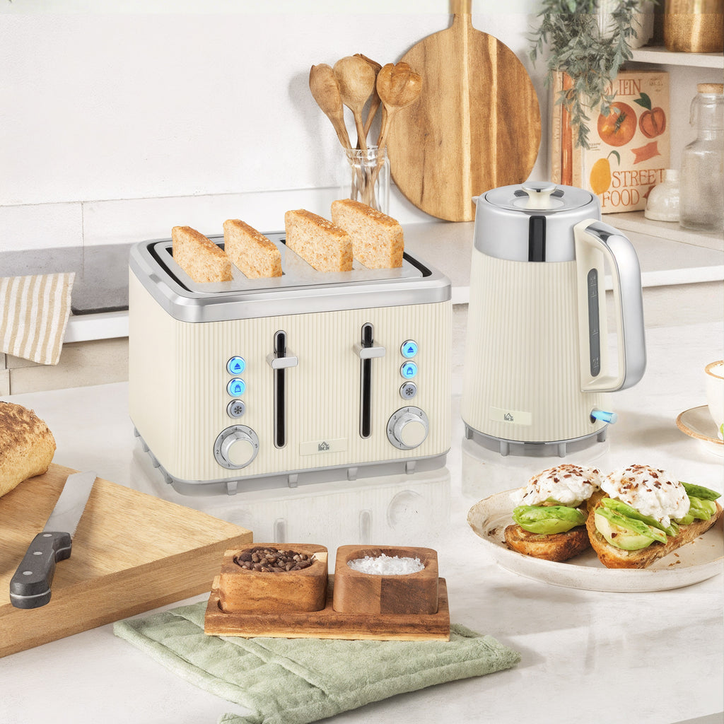 2200W, 1,7L Wasserkocher mit Schnellkochfunktion, Entkalkungsfilter und 4-Scheiben-Toaster mit 7 Br?unungsstufen, Creme