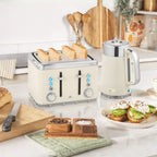 2200W, 1,7L Wasserkocher mit Schnellkochfunktion, Entkalkungsfilter und 4-Scheiben-Toaster mit 7 Br?unungsstufen, Creme