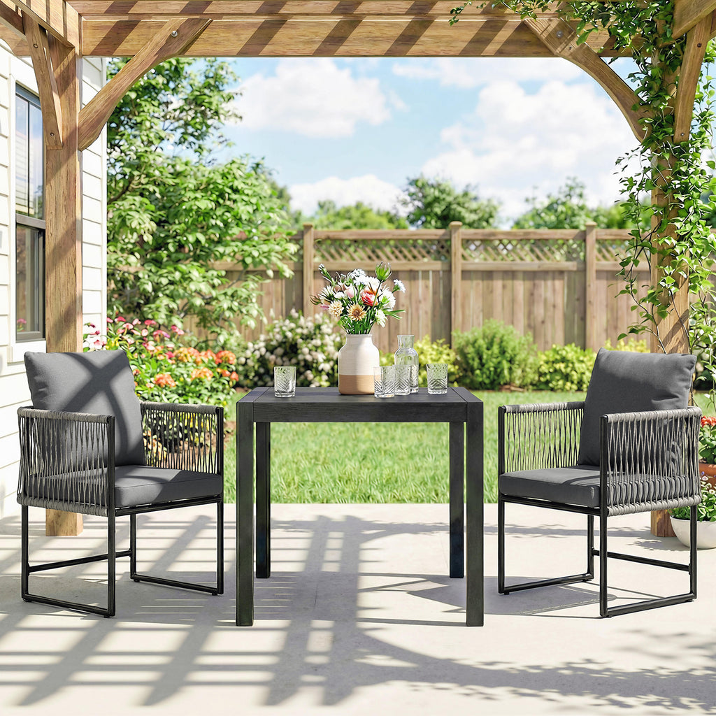 Gartenstuhl 2er Set wetterfest Gartenstühle aus Stahl PE-Rattan mit Kissen Armlehne Rückenlehne 52x52x66 cm Dunkelgrau