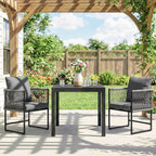 Gartenstuhl 2er Set wetterfest Gartenstühle aus Stahl PE-Rattan mit Kissen Armlehne Rückenlehne 52x52x66 cm Dunkelgrau