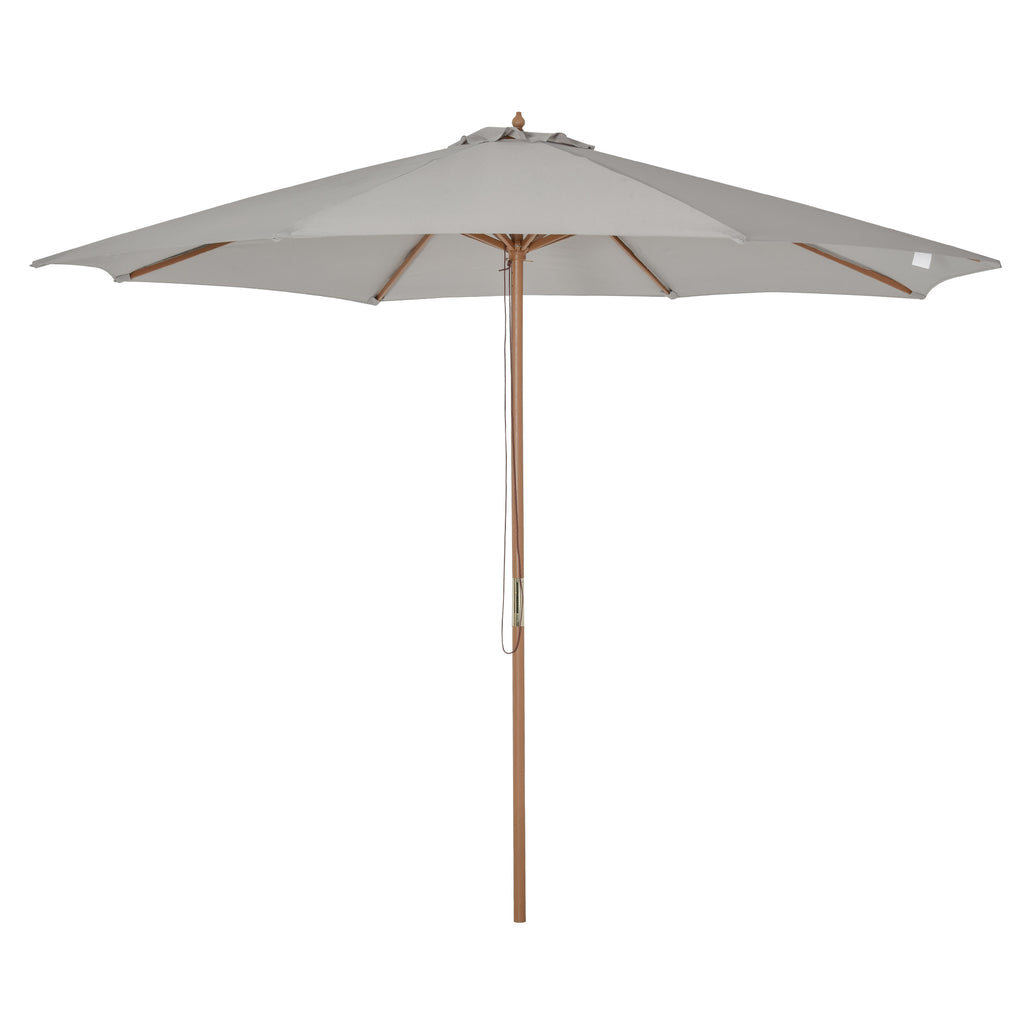 3(m) Garden Parasol, Pulley Operated Patio Umbrella, Wooden Parasol, Table Market Umbrella with Rope Pulley Mechanism and 8 Ribs, Grey