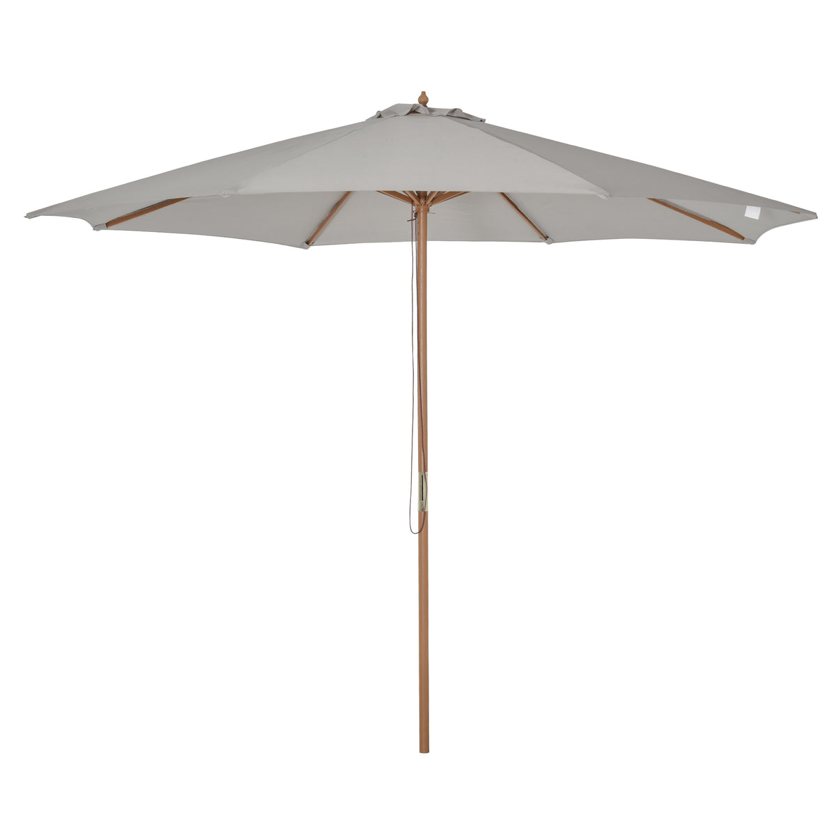 3(m) Garden Parasol, Pulley Operated Patio Umbrella, Wooden Parasol, Table Market Umbrella with Rope Pulley Mechanism and 8 Ribs, Grey