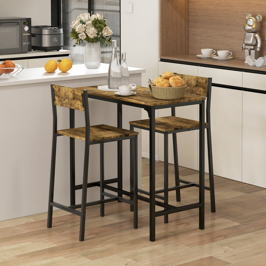 3-teiliges Bar-Set, Stehtisch, 2 Stühle, MDF, Metallrahmen, wasserfest, Braun