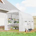 Gewächshaus ca. 2,7 x 2 x 2 m Foliengewächshaus mit Regalen Rollbar Reißverschlusstür 6 Netzfenster Stützstangen