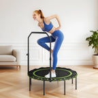 Fitness-Trampolin mit verstellbarem Handlauf, Sport-Trampolin f¨¹r drinnen und drau?en, Stahl, Kunststoff, Gr¨¹n