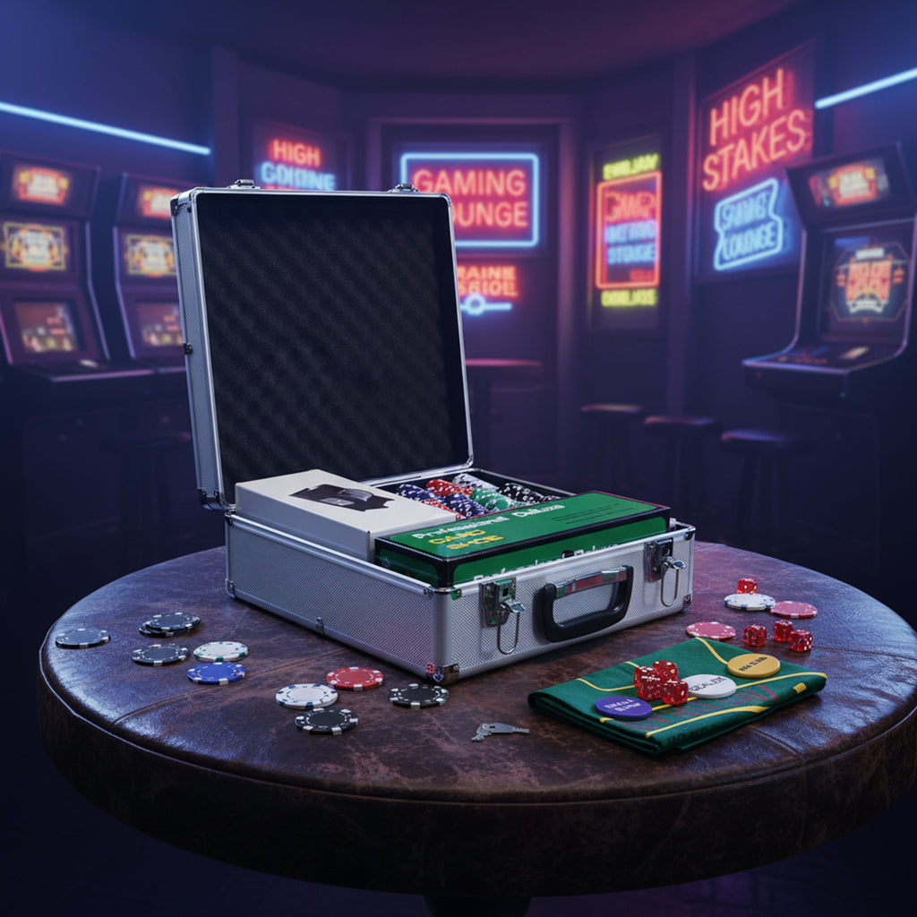 500-Piece Poker Chips Set with Card Shuffler, Card Shoe, Case, Casino Texas Holdem Poker Set with Mat, Silver Tone