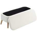 Aufbewahrungsbank, Sitzbank mit 65 L Stauraum, Teddy-Fleece-Stoff, Kautschukholz, 120 x 42 x 45 cm, Cremewei?