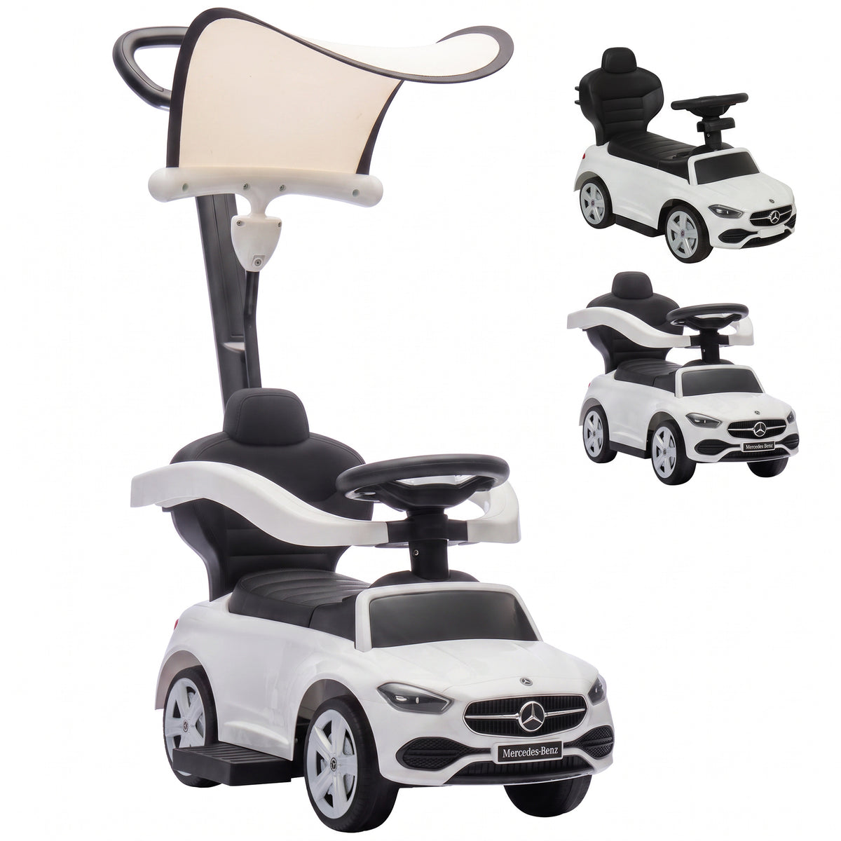 3-in-1 Rutschauto mit Schiebstange Mercedes-Benz Weiß