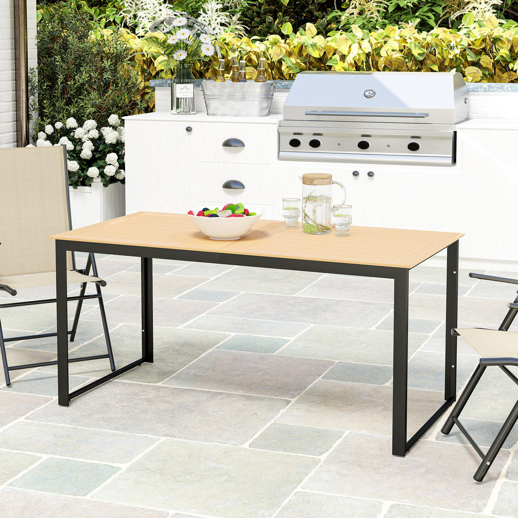 Gartentisch für 6 Personen 160 x 80 cm Wetterfest Balkontisch mit Lamellen-Tischplatte, Buffettisch Outdoor Teak