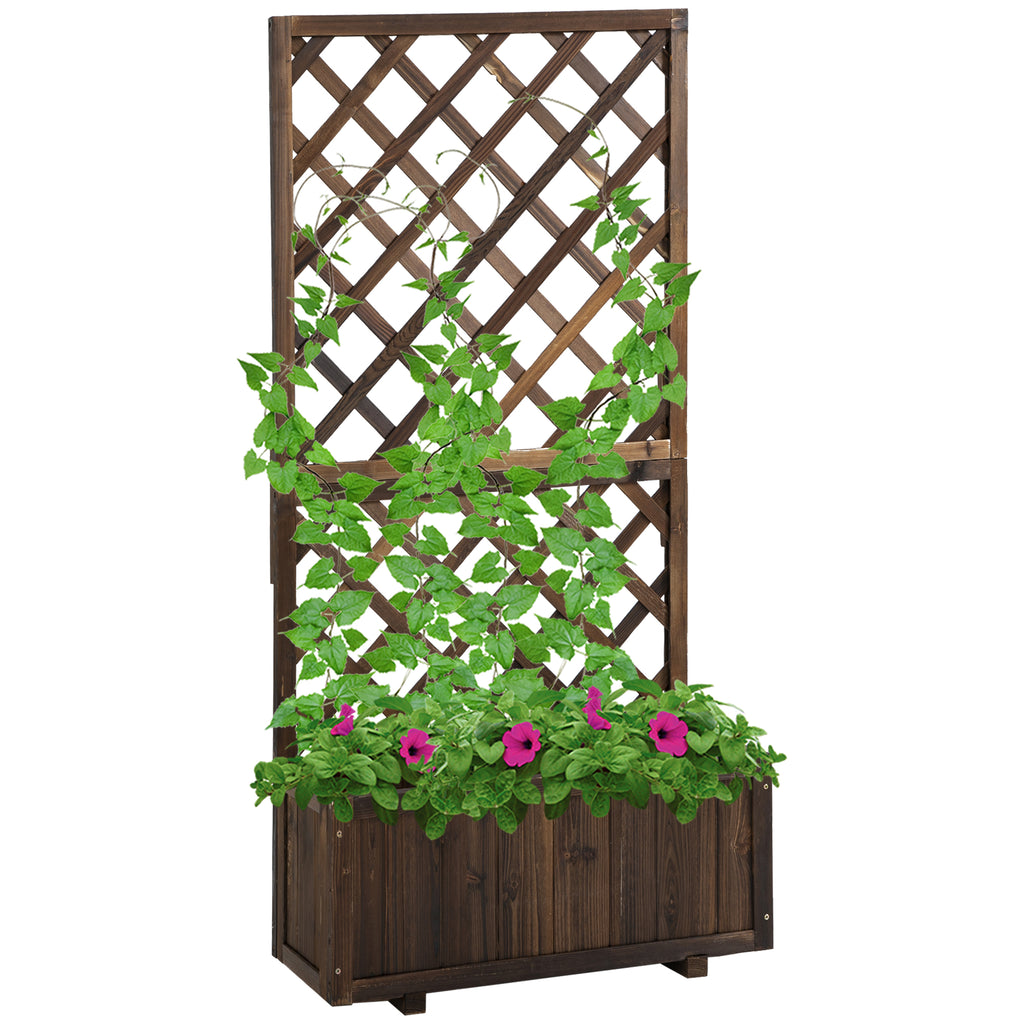 Hochbeet Pflanzenkasten mit Rankgitter, Spalier Pflanzkübel, Blumenkasten Holz, 72,5x31,5x149,5cm für Garten Balkon Terasse, Blumenkübel für Kletterpflanzen, Blumen, Braun