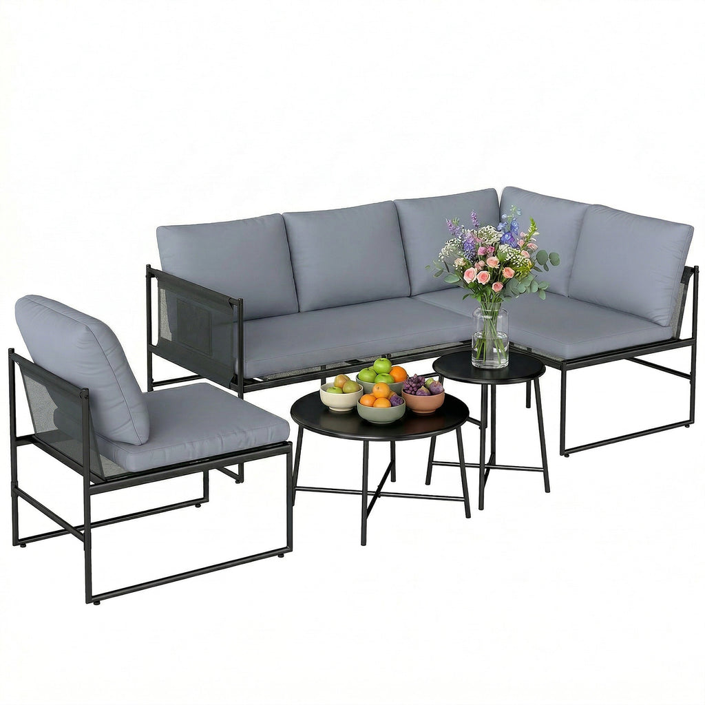 Lounge Gartenmöbel Set 4-5 Personen Gartenlounge Set mit 2 Sitzer Gartensofa Couchtisch Stuhl dick waschbar Kissen