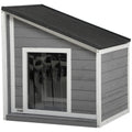 Hundehütte aus Massivholz, wetterbeständig, Asphaltdach, 71 cm x 58 cm x 77 cm, Grau + Weiß