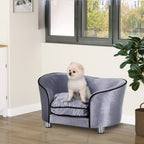 Dog Sofa Bed for Miniature Dogs, Pet Couch Kitten Lounge with Removable Soft Cushion, Thick Sponge, Wooden Frame, Storage Pocket