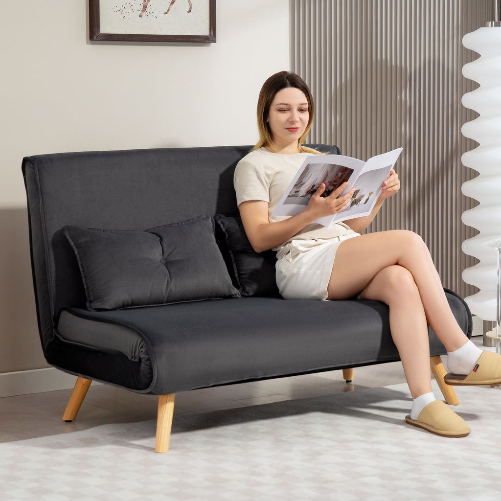 2-Sitzer-Schlafsofa, Bettsofa, in Bett umwandelbare Couch, verstellbare R¨¹ckenlehne, Stoffbezug, Metallrahmen, Grau
