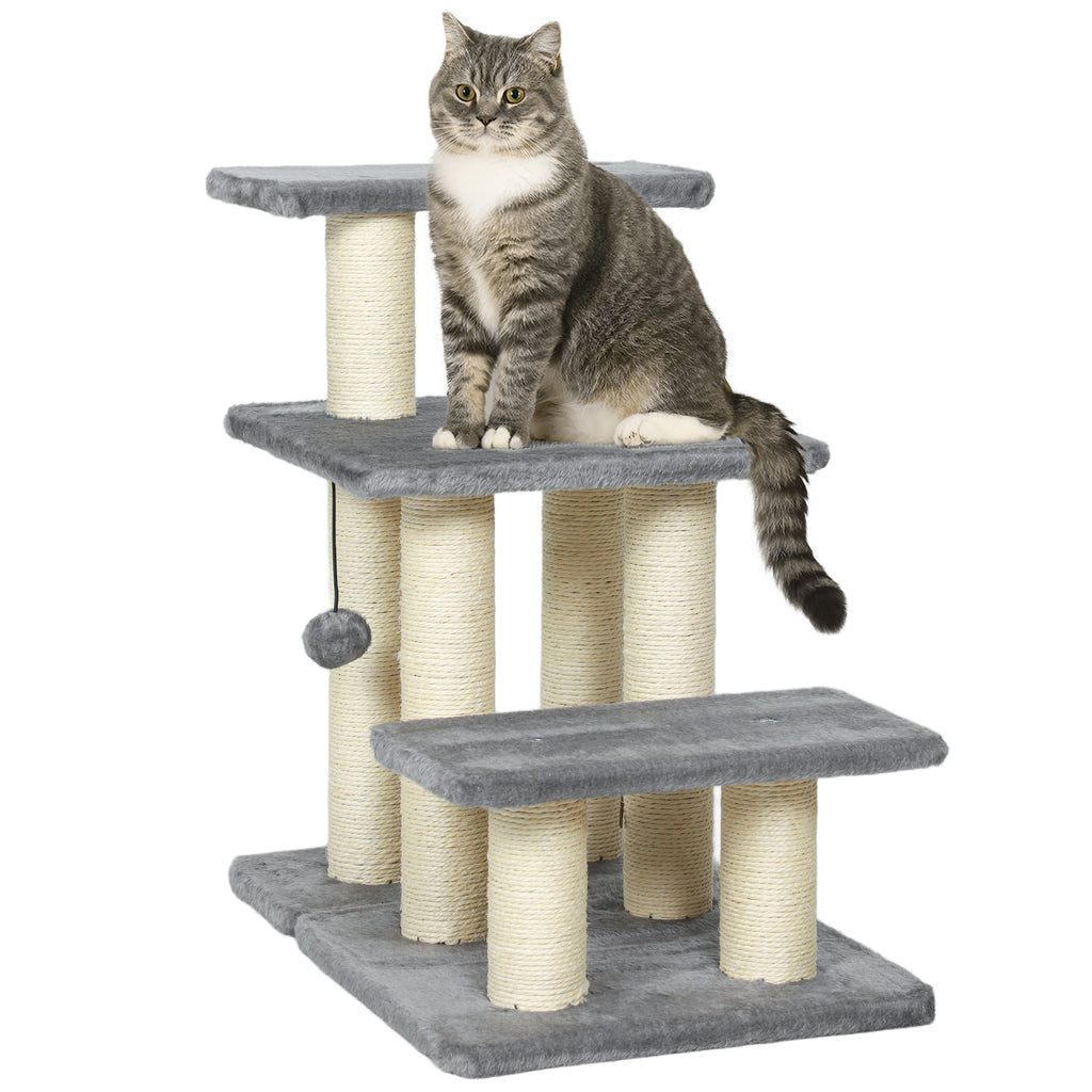 Dog Steps for Bed, 3 Step Adjustable Pet Stairs for Sofa with 6 Sisal Scratching Posts for Small Dogs & Cats, Grey
