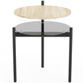 Runder Beistelltisch mit offener Glasablage für kleine Räume, Wohnzimmer, Schlafzimmer, 41,8 x 39,8 x 53,5 cm, Eiche