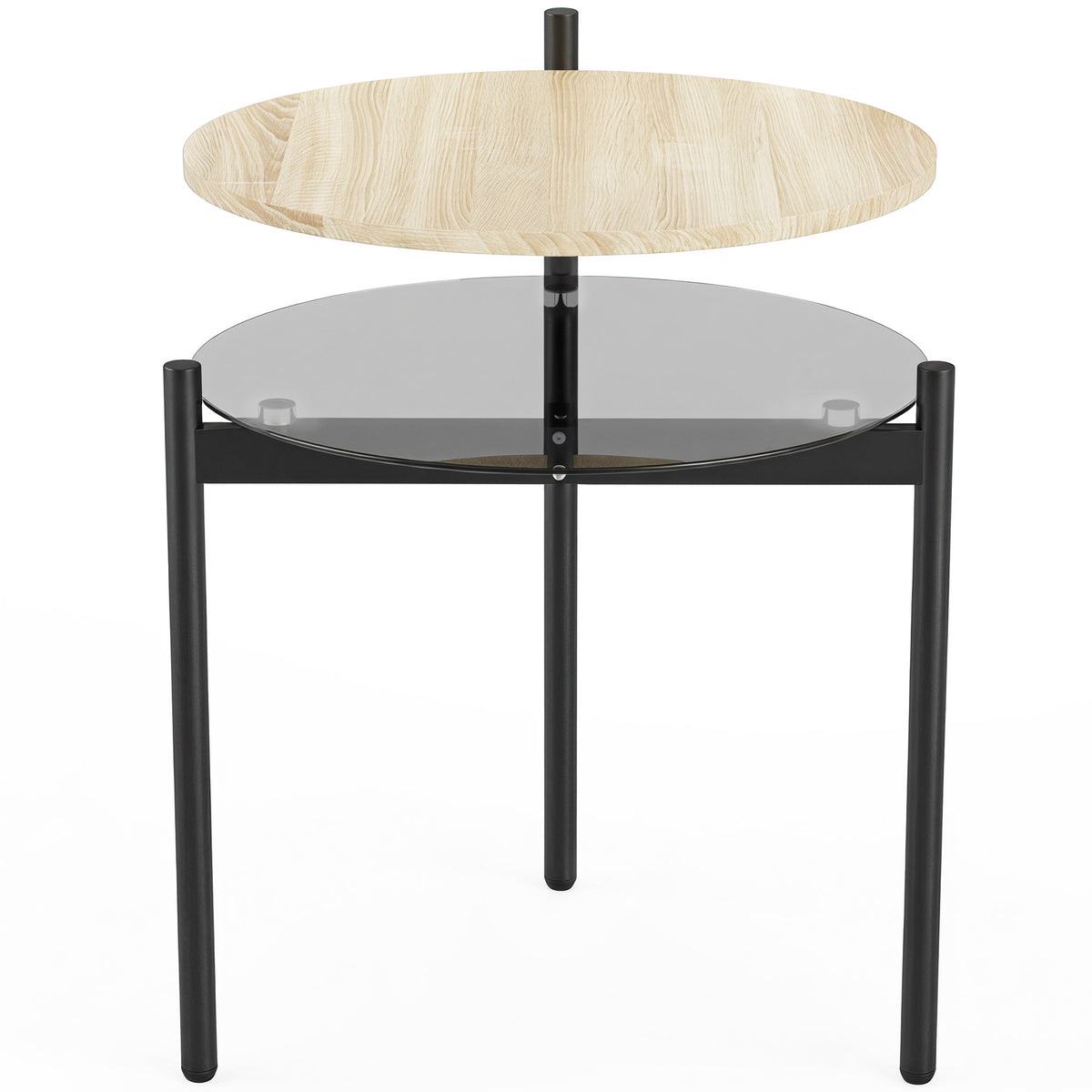 Runder Beistelltisch mit offener Glasablage für kleine Räume, Wohnzimmer, Schlafzimmer, 41,8 x 39,8 x 53,5 cm, Eiche