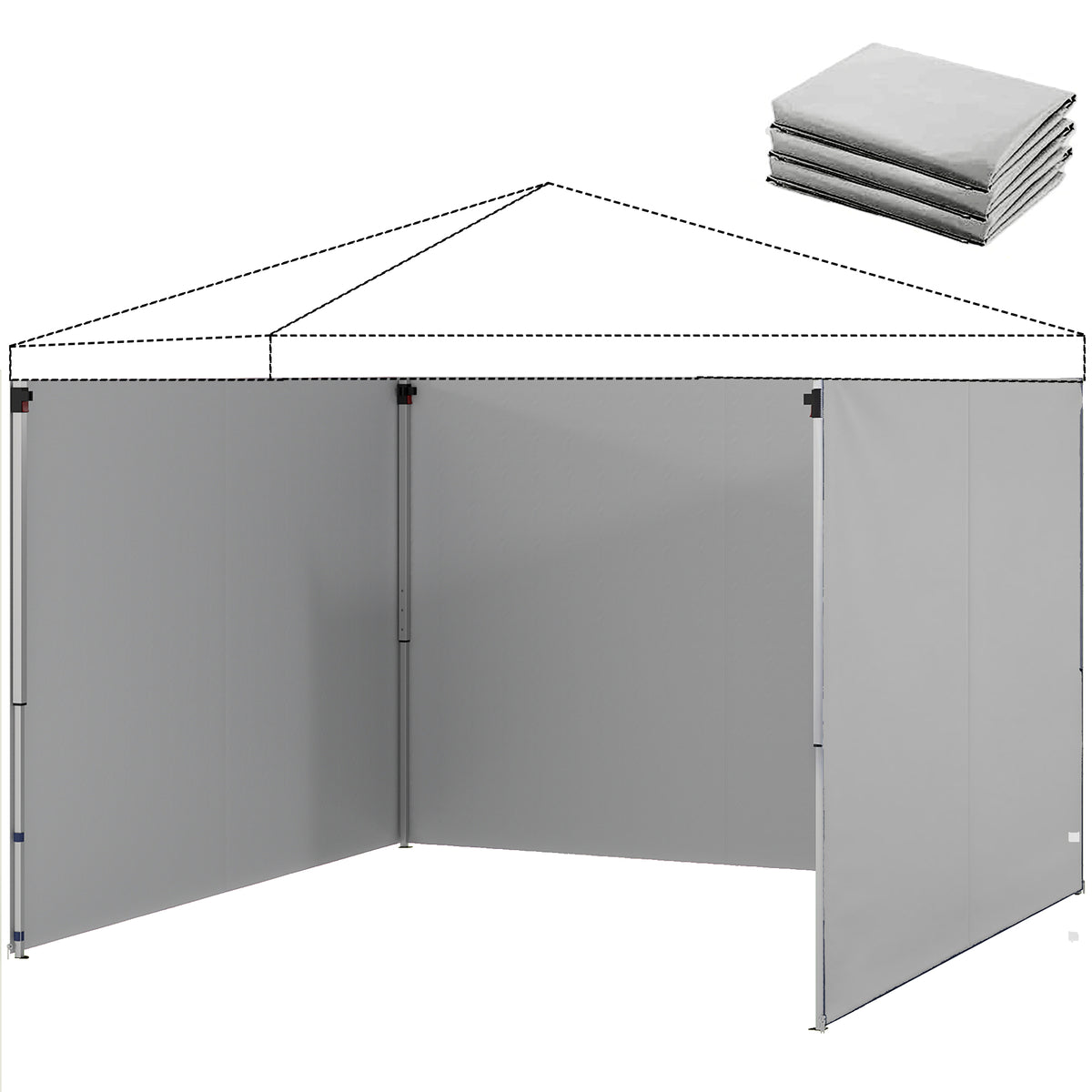 3-teiliges Set Seitenteile mit Reißverschluss für 3 x 3 m Pavillon, Hellgrau