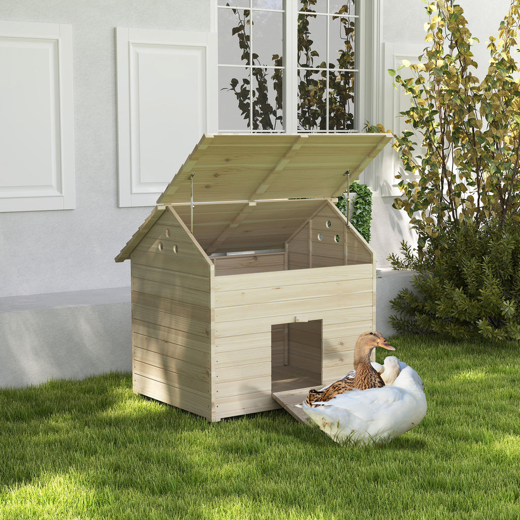 Wooden Duck House Poultry Coop for 2-4 Ducks with Openable Roof Raised Feet Air Holes Natural