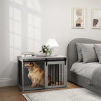 Hundebox mit Schiebetür, Belüftung, Spanplatte und Stahl, 98 x 58 x 61 cm, Grau