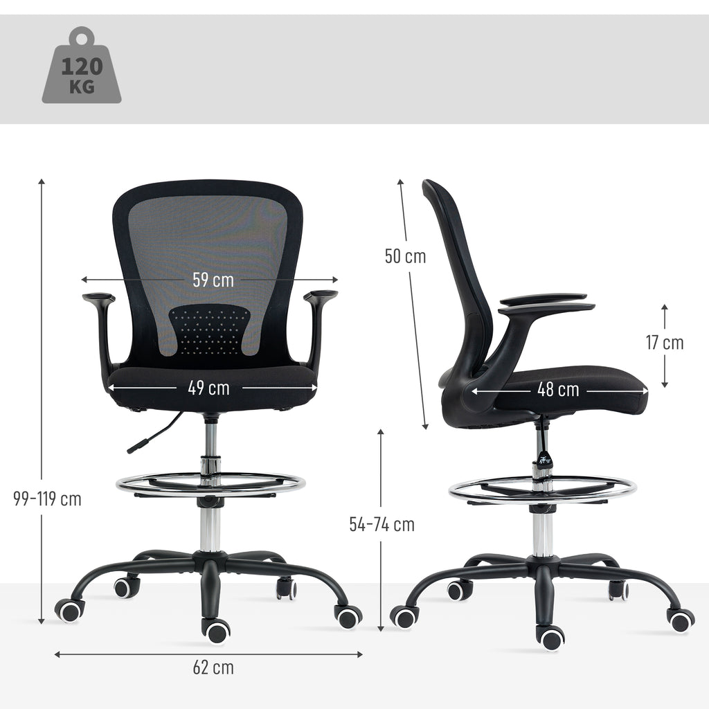B¨¹rostuhl H?henverstellbar Schreibtischstuhl mit verstellbarer Fu?ring, Lendenwirbelst¨¹tze, 62 x 59 x 119 cm, Schwarz