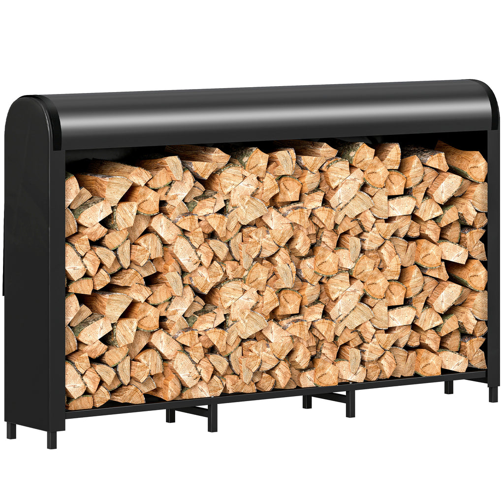 Kaminholzregal Metall 199 x 30 x 121 cm Brennholzregal 0,6m³ mit wasserdichter Abdeckung bis 300kg